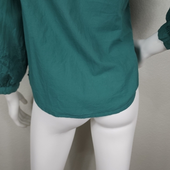 Zara Basic Green Square Neck Boho Embroidered 3/4 Sleeve Size XS - Picture 10 of 12